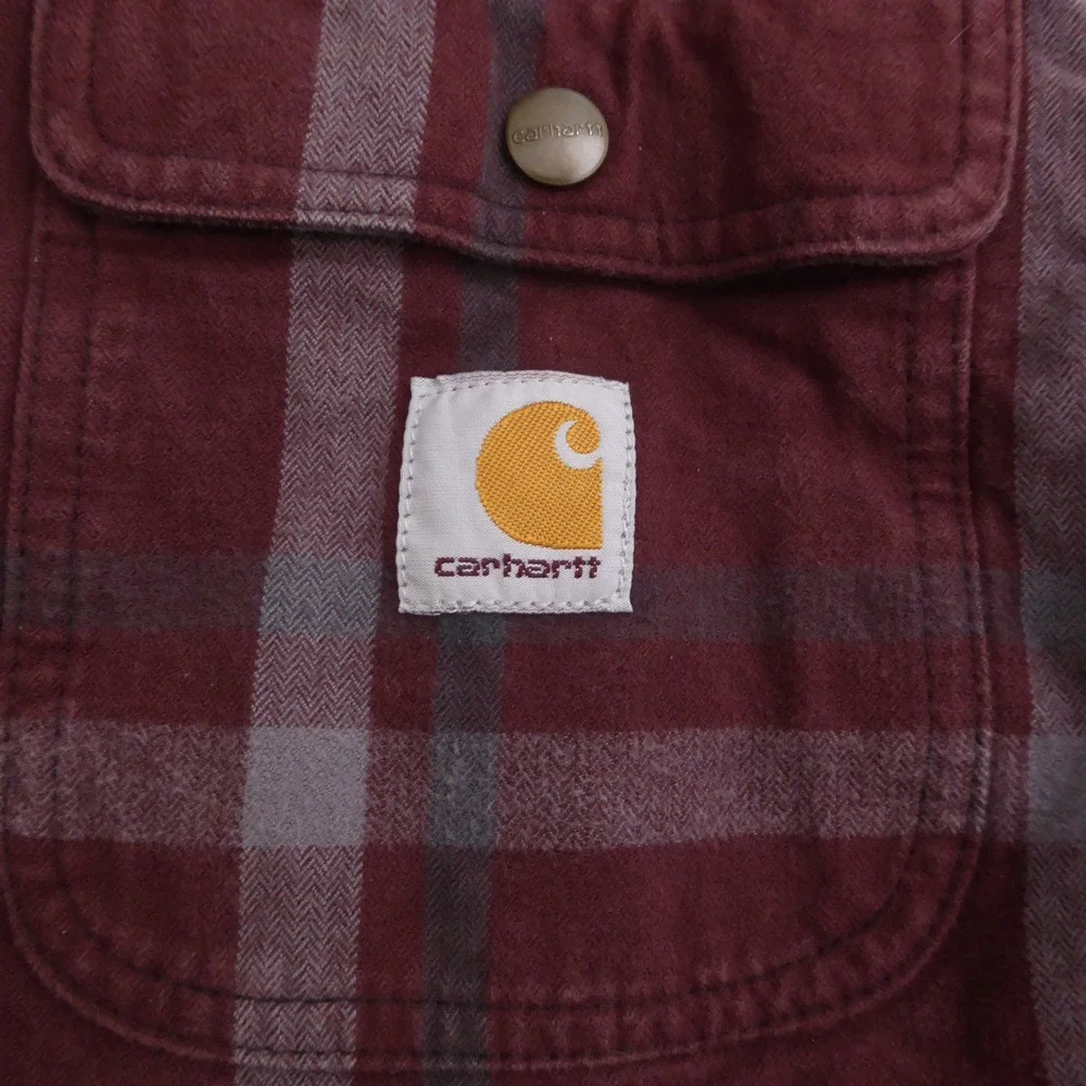 Carhartt 104452 Mens Carhartt Flannel Sherpa-Lined Shirt Jacket Red Plaid Medium